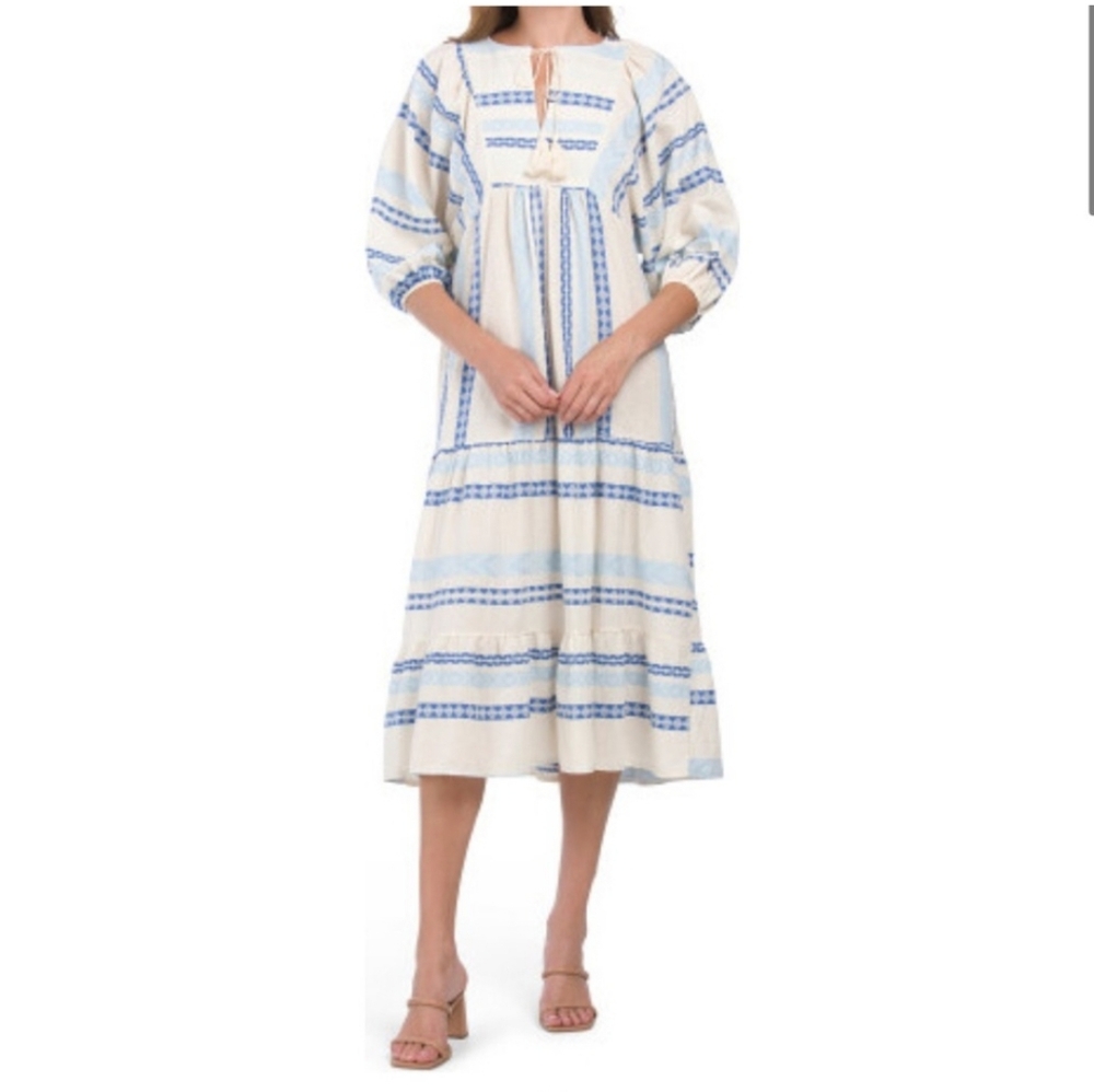 NWT Anthropology Luisa Perla ThreeQuarter Sleeve Embroidered Drawstring M